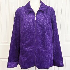 NWT CJ Banks Purple Print Corduroy Zip Long Sleeve Jacket 1X